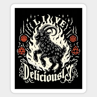 Occult Goat - Live Deliciously - Vintage Witch Woodcut Magnet